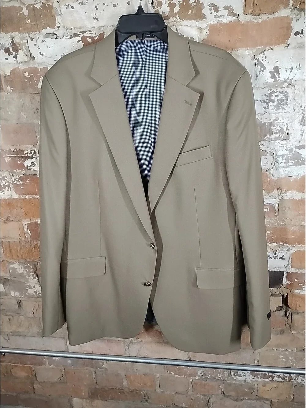 46L Men's Vintage Stafford Gold Button Blazer Sandy Tan Wool Blend Sport Coat